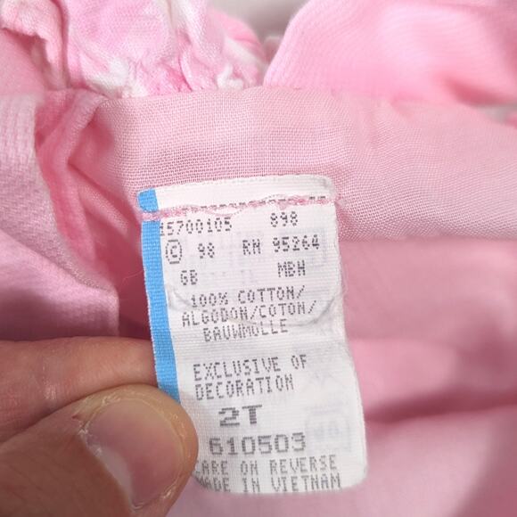 Vtg Dress Girls Sz 2T Pink Plaid Cherry Embroidered Daisy Summer Sundress 90s - Picture 6 of 6